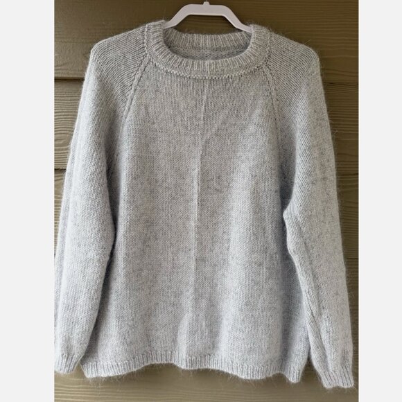 Handmade Women's Hand Knitted Gray Mink Wool Blend Sweater Pullover Size L-XL-1X - Picture 6 of 8